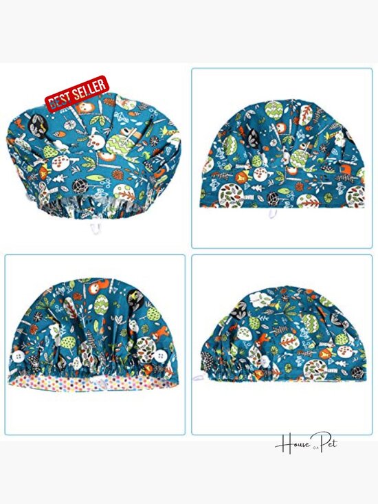6 Pack Elastic Bouffant Caps with Buttons Nursing Surgical Hats Cotton Scrub main image 6